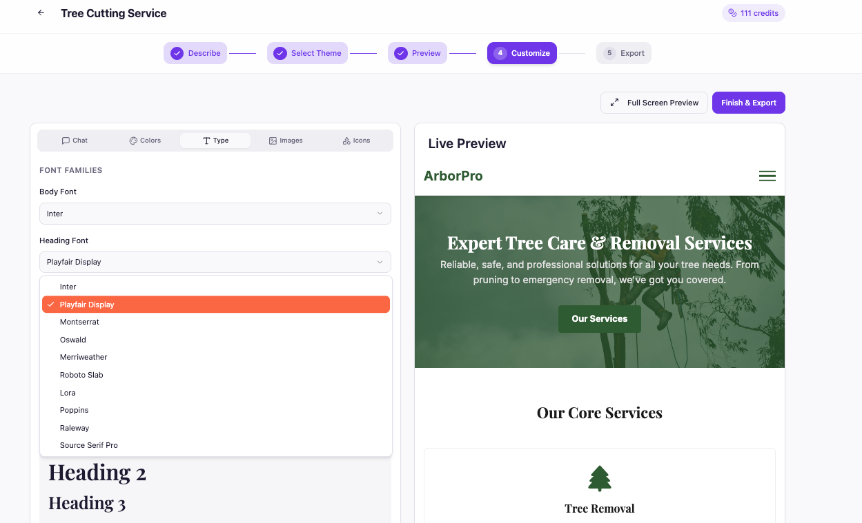 PressMeGPT adds Google Font to WordPress AI Website Builder