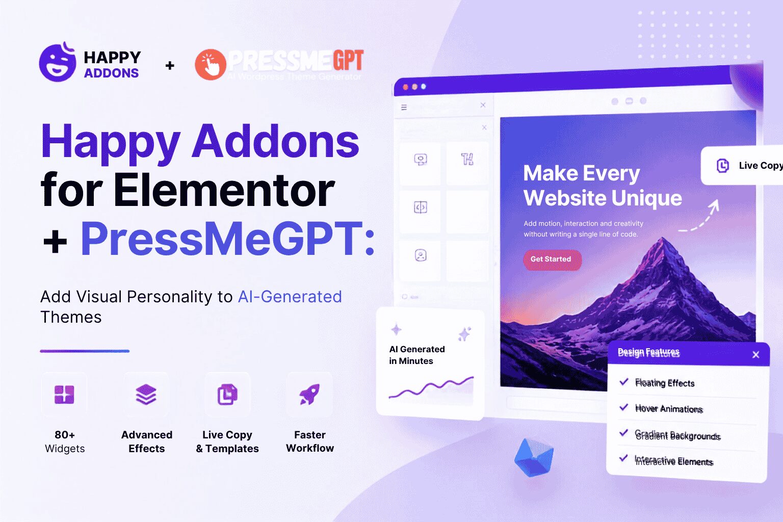 Happy Addons for Elementor + PressMeGPT: Add Visual Personality to AI-Generated Themes