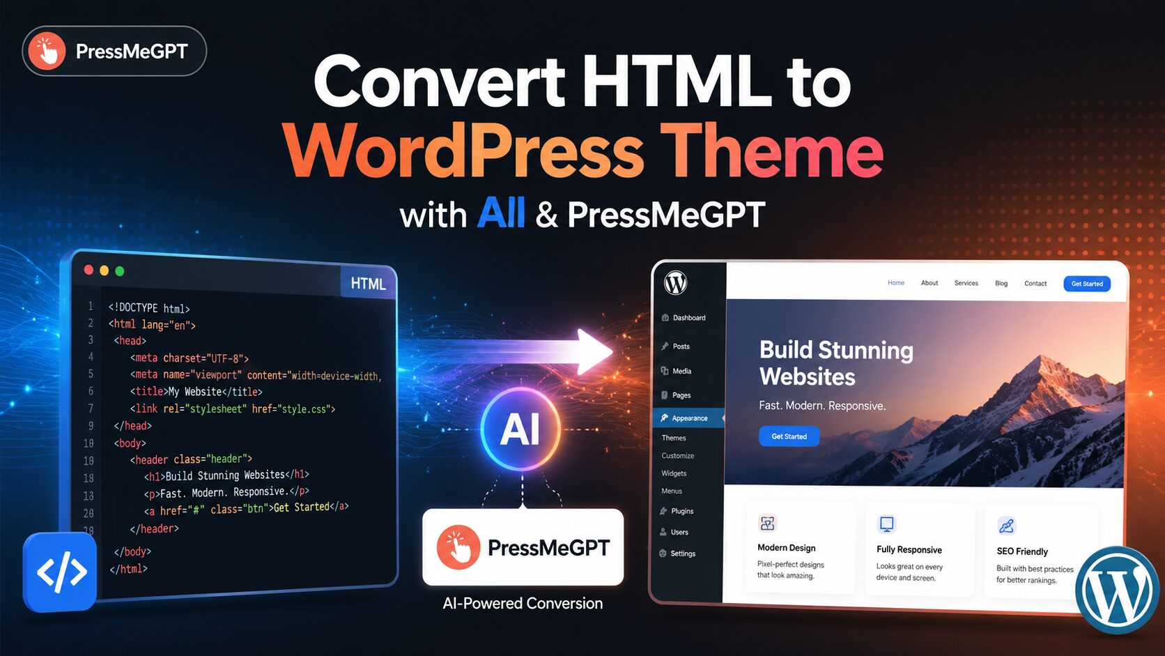 How to Convert HTML to WordPress Theme with AI & PressMeGPT