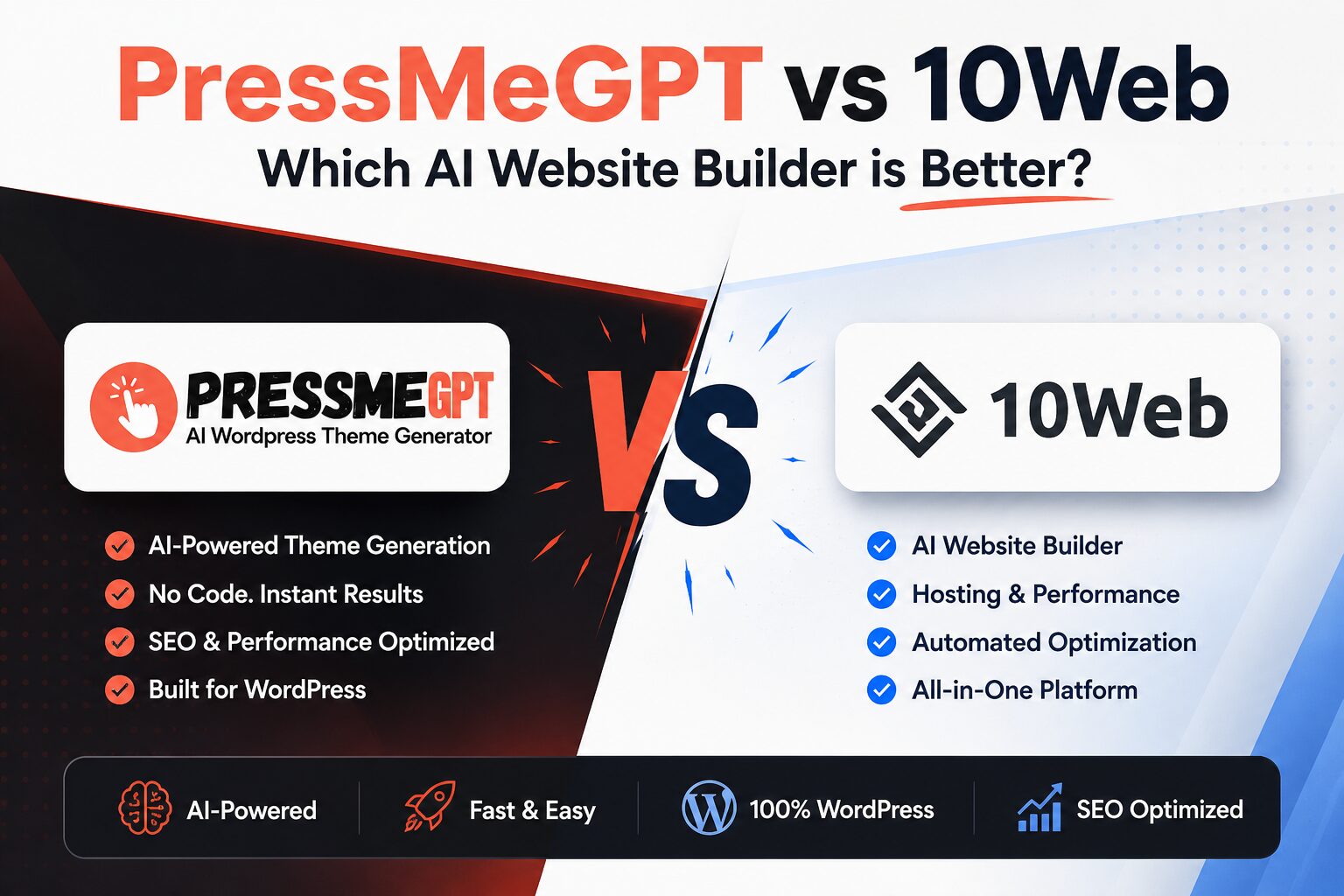 PressMeGPT vs 10Web: Which AI WordPress Website Builder Is Better in 2026?